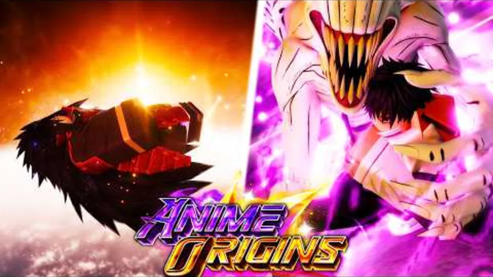 Hero-Bild des Anime Origins Wiki mit Anime-Stil-Titel und abstraktem Roblox-Leitfadenlayout